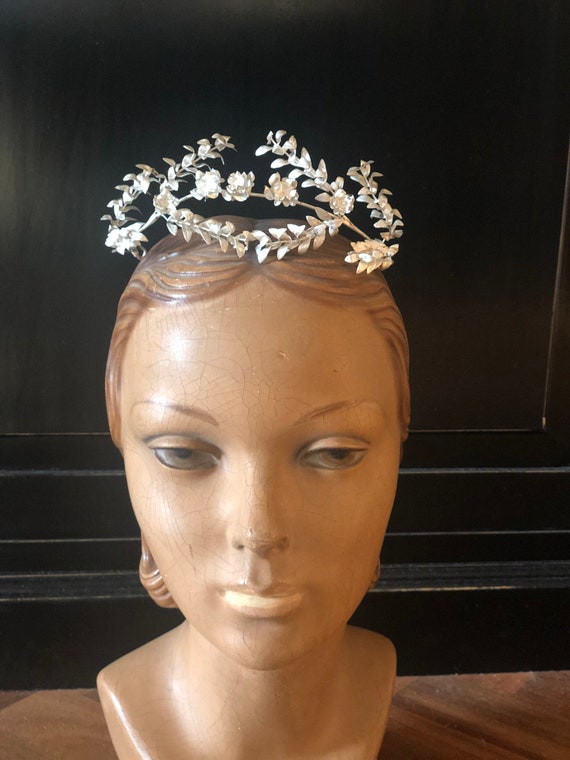 Antique German silver myrtle tiara corona