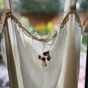 1920s silk camisole slip with lace trim and ribbon embroidery