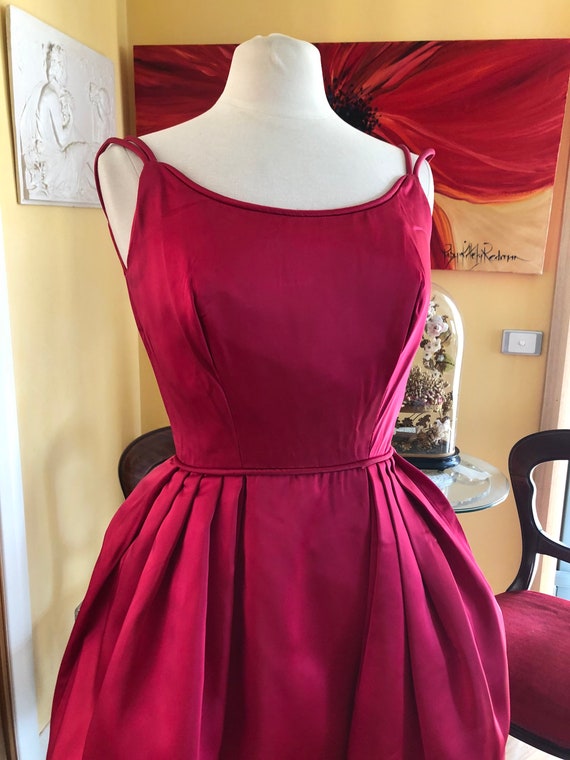 1950s red duchess satin fit and flair cocktail dr… - image 2