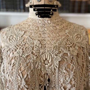 Edwardian ecru mixed lace blouse with velvet trim