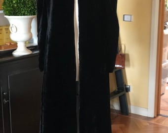 Lush 1940s silk velvet long coat with shoulder sequin burst of flowers