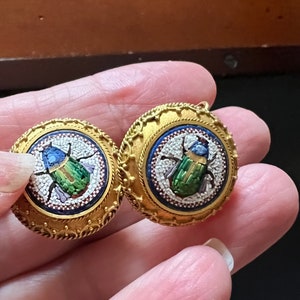 Antique micro mosaic bug earrings