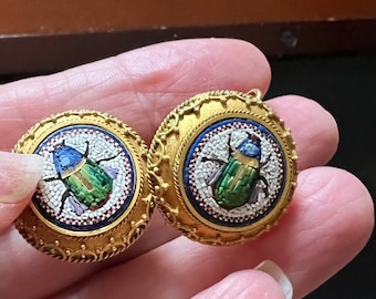 Antique micro mosaic bug earrings
