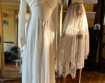 1930s silk lace bride dress