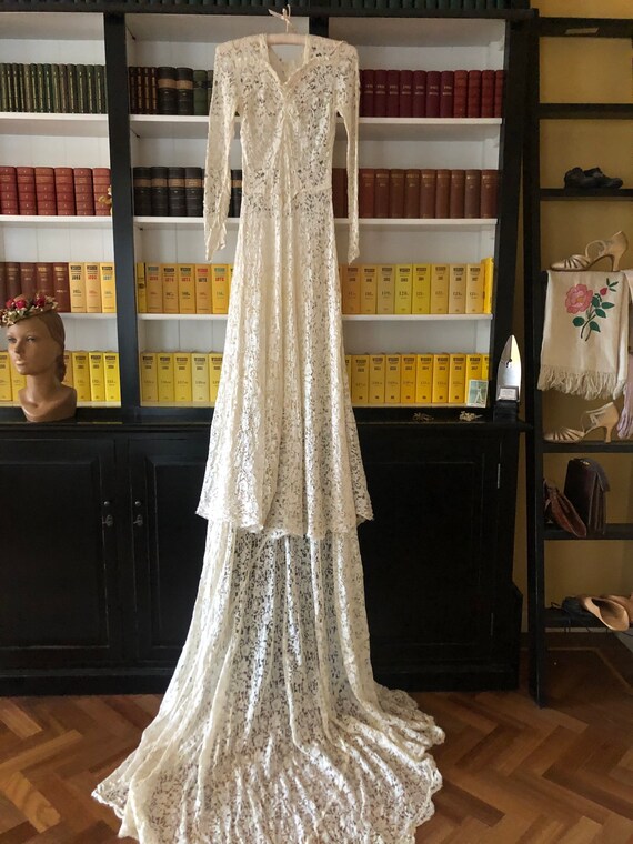 As-is 1930s injured lace bride gown