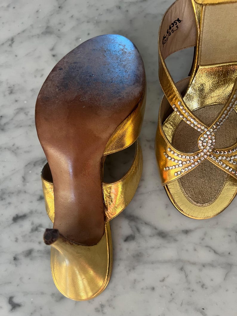 Springolator Mules 1950s Gold Leather and Rhinestone Springolator Mules - Etsy