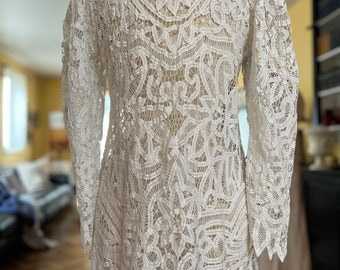 Exceptional Edwardian Battenberg lace jacket with puff sleeves