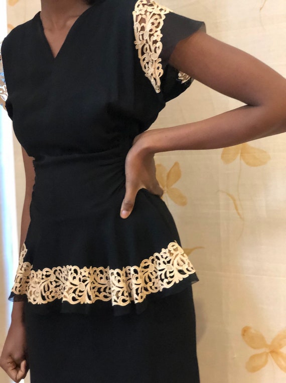 1940s crepe and lace cocktail dress