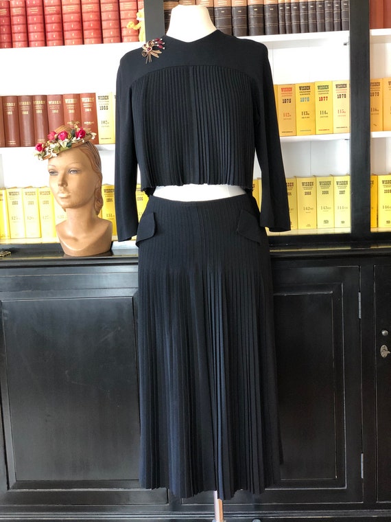 1950s pleated crepe top and skirt.