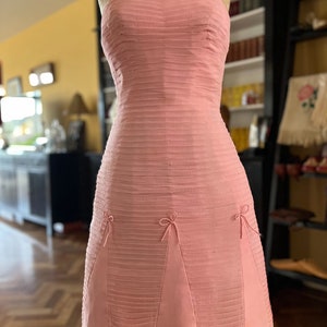 Pink silk chiffon fluted cocktail dress
