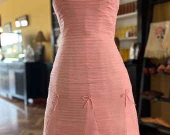 Pink silk chiffon fluted cocktail dress