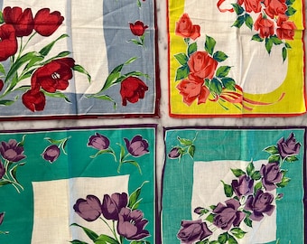 50er Jahre florale unbenutzte Baumwolle Taschentücher