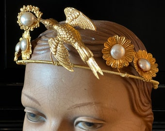 Antique gold gilt and pearl dove tiara