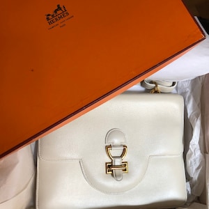 Rare museum worthy 1960s ‘Sandrine’ Hermes calfskin shoulder bag in original box.