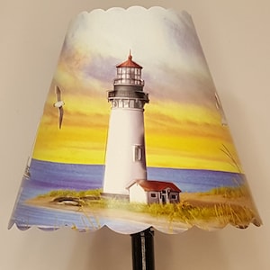 New 3x5x4.5 Cut Lighthouse , beach , lampshade  100% recycled material candelabra