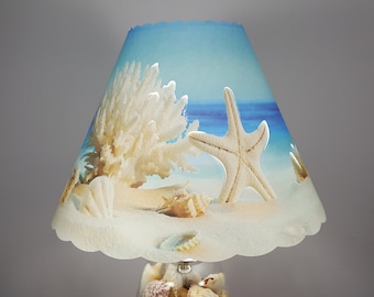 Nueva pantalla de lámpara de 5 x 12 x 8,5 con corte de playa y conchas cortadas y perforadas
