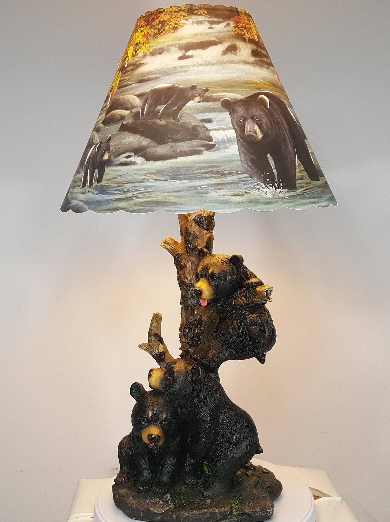 New 20.5 tall bear table lamp w/ custom handmade cut Etsy