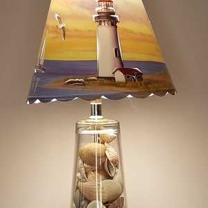 15&quot;  glass shell lamp w/ 4x8 custom white Lighthouse cut shade Free shipping