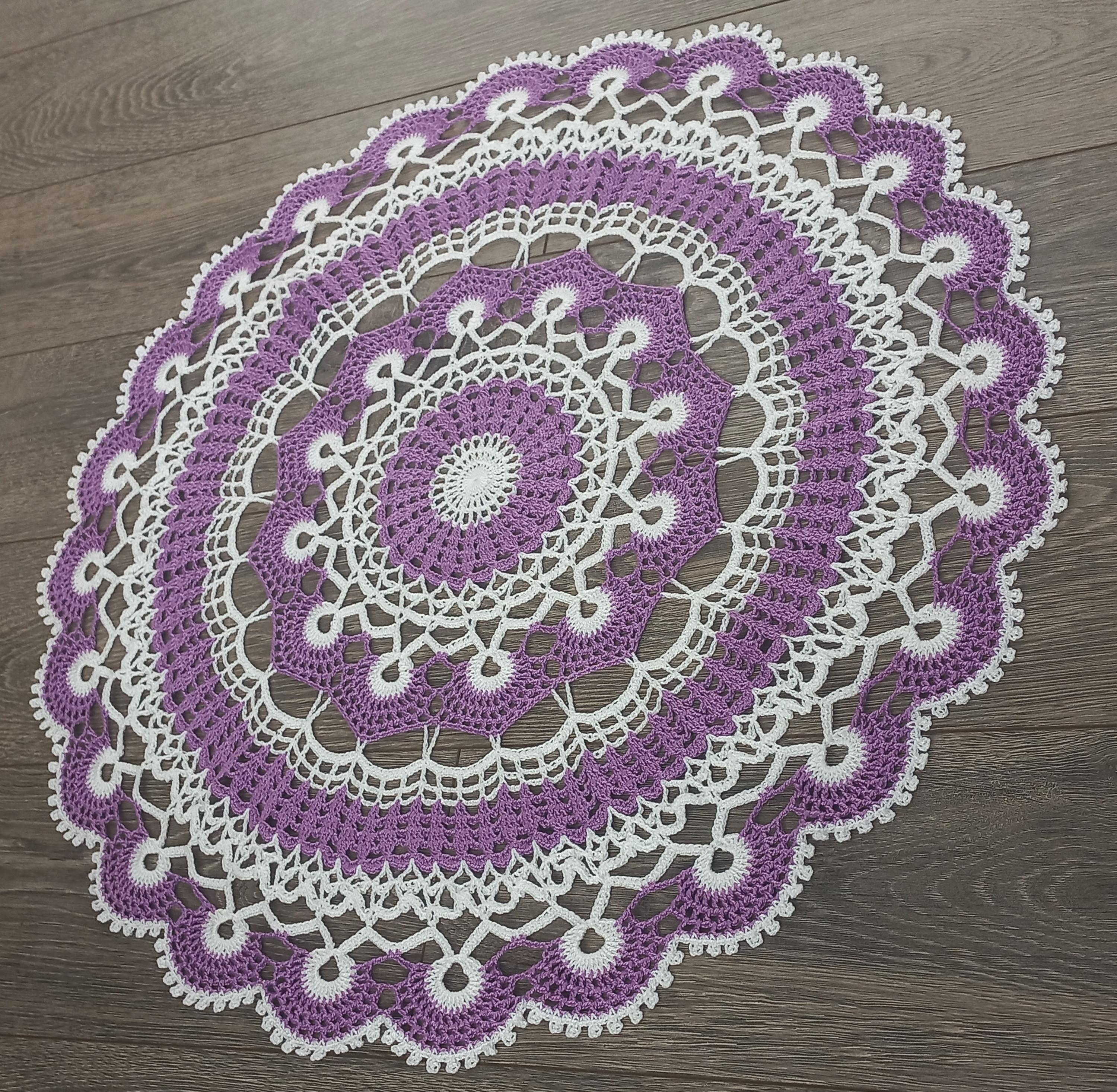 28 Crochet Tablecloth Patterns with Doilies, Lace, and Table Runners 5 Lavender Crochet Doily Centerpiece