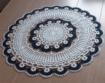 Doily/crochet 26inch tablecloth/cotton crochet doily/white-black doily/table decor/home decor/Mothers day gift/ lace doily/coaster