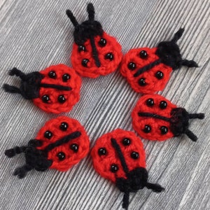 Applique coccinella/Set di 6 coccinelle all'uncinetto/coccinelle scrapbooking/abbellimenti per vestiti/cardmaking/insetti all'uncinetto/abbellimenti coccinelle rosse