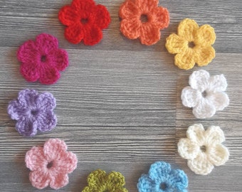 10 fleurs au crochet/fleurs multicolores/appliques de fleurs de taille 1,5 pouces/fait main\mini fleurs/motifs de fleurs/embellissement/appliques de couverture