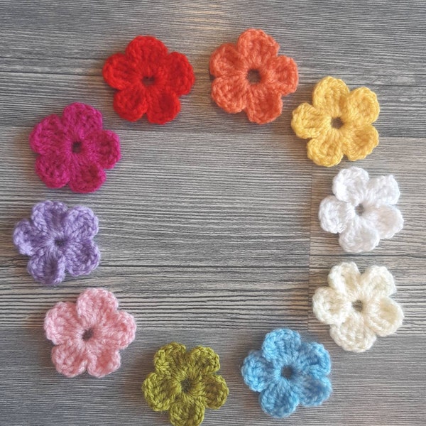 10 fleurs au crochet/fleurs multicolores/appliques de fleurs de taille 1,5 pouces/fait main\mini fleurs/motifs de fleurs/embellissement/appliques de couverture