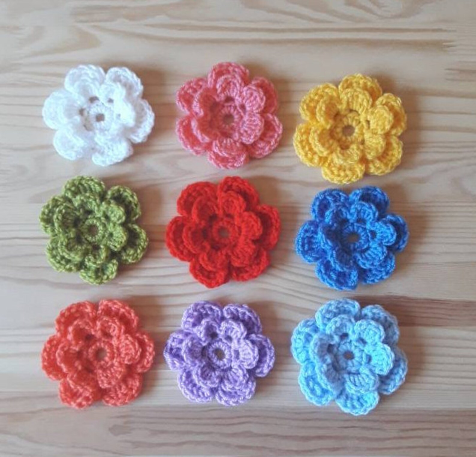 Flowers/ 3 Double Crochet Flowers for Applications / Crochet Etsy