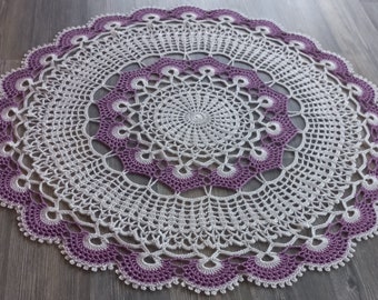 Doily/crochet 26inch doily/cotton crochet doily/white-purple doily/table cloth/home decor/Christmas, Mothers day gift/ lace doily/coaster