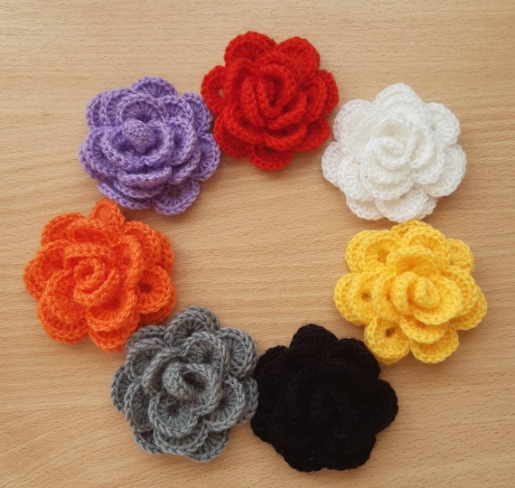 handmade crocheted flowers acrylic yellow 9 cm 3.5/" pack of 3