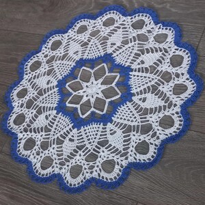 Blue & White Crochet Cotton Doily: 18.5&quot; Lace Table Centerpiece