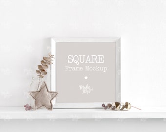 Square White frame nursery mockup. 8x8 inches frame mockup or same ratio.