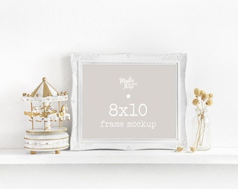 8x10 White frame nursery mockup. Portrait 8x10 frame mockup