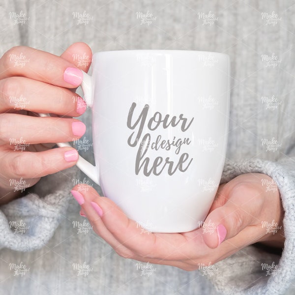 Bistro white mug / Styled stock photography / Instant download / Feminine hands / #6061