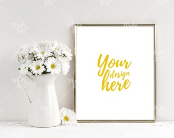 8x10 portrait gold frame mockup / Styled stock photography / Instant download / #7009