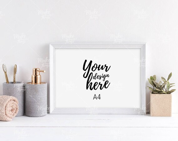 A4 White Wooden Frame Mockup Styled Stock Photography A4 White Wooden Frame Mockup Styled Stock Photography