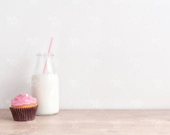 Blank wall styled stock photography / Cupcake and milk / Instant download / #3232