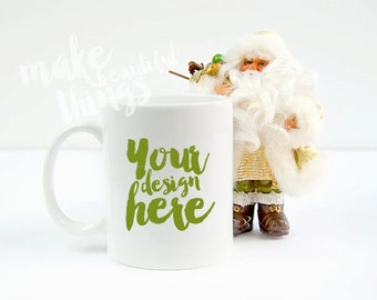 Download Free White mug mockup Mugs for Holidays / Christmas Santa's theme PSD Template