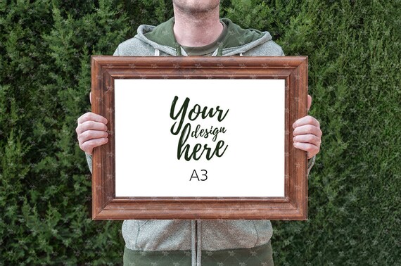 A3 Wooden Frame Mockup Styled Stock Photography A3 Wooden Frame Mockup Styled Stock Photography