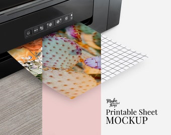 Printer and sheet mockup with PSD, JPG and PNG files included