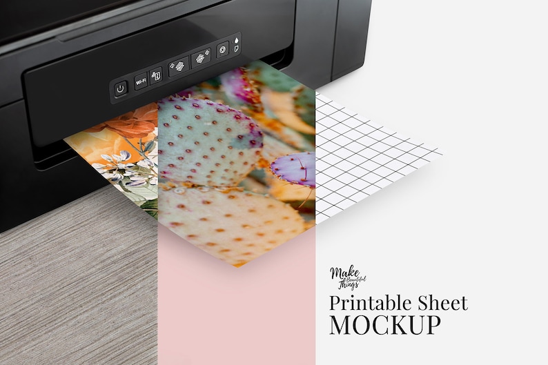Printer and sheet mockup with PSD, JPG and PNG files included image 1