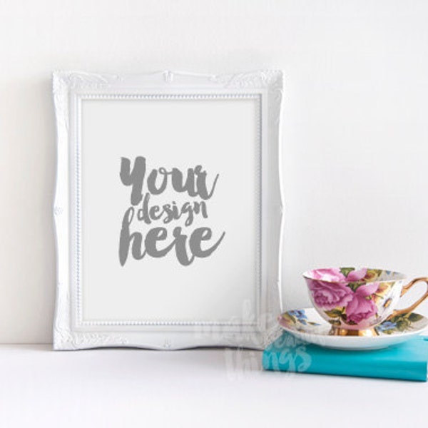 8x10 white frame / Styled stock photography / Instant download / Romantic style