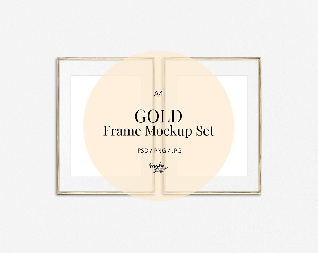 A4 Gold Frames Gallery Mockups / Wall Print Mockups / 2 Gold Frames