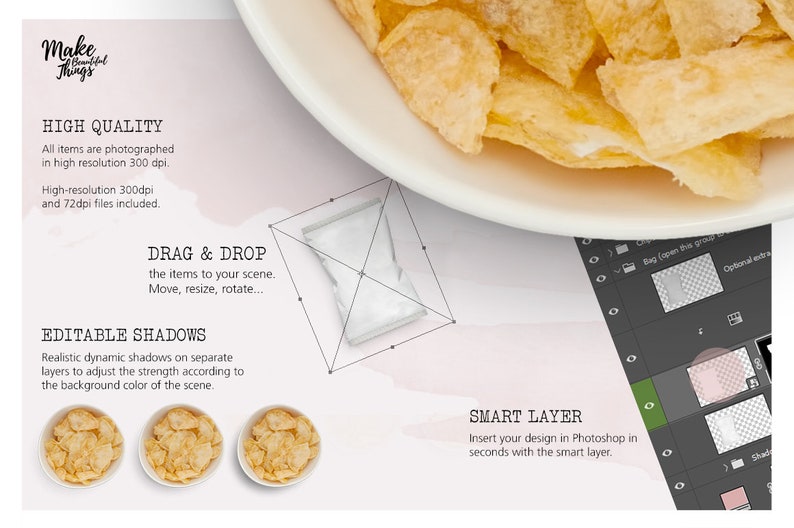 Download Potato chips bag mockup / Isolated / Movable elements / | Etsy
