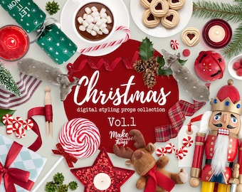 Christmas Scene Creator V.1 / Digital styling props collection / Movable isolated elements / Instant download