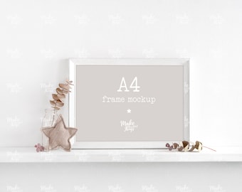 A4 White frame nursery mockup. Landscape A4 frame mockup