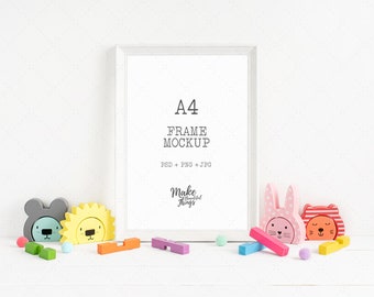 A4 White frame nursery mockup. Portrait A4 frame mockup