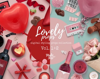 Bundle / Lovely V.1+V.2 / Digital styling props collection / Movable elements / Instant download