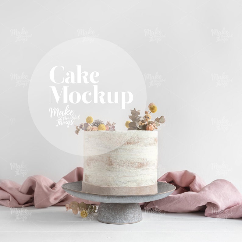 Cake topper mockup. Cake stock photography front view. Etsy