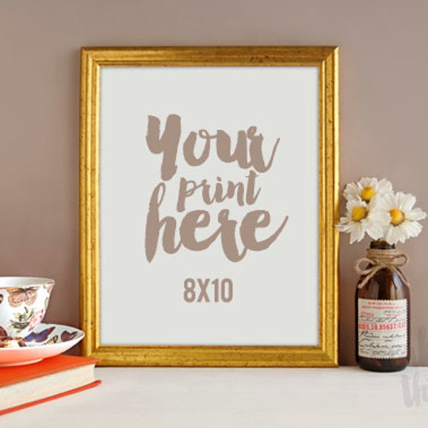 8x10 gold frame / Styled stock photography / Instant download / portrait frame